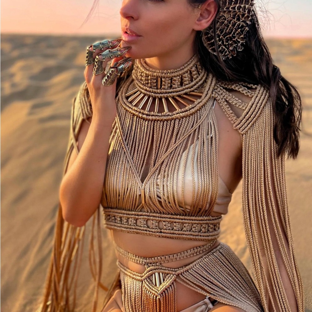 Gold Fringe Women's Festival Outfit